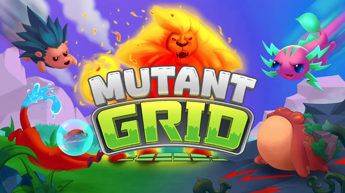 Mutant Grid key art: four creatures around the game logo