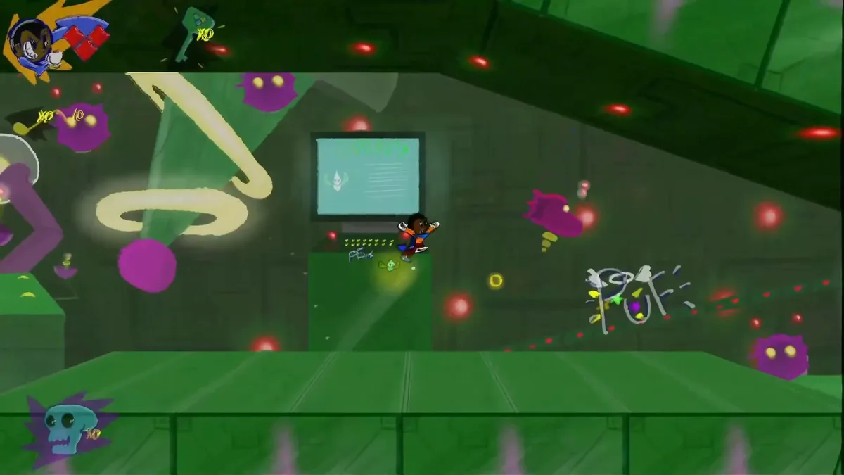 Trinity Heart, Space cemetary: a frame from the level as it plays