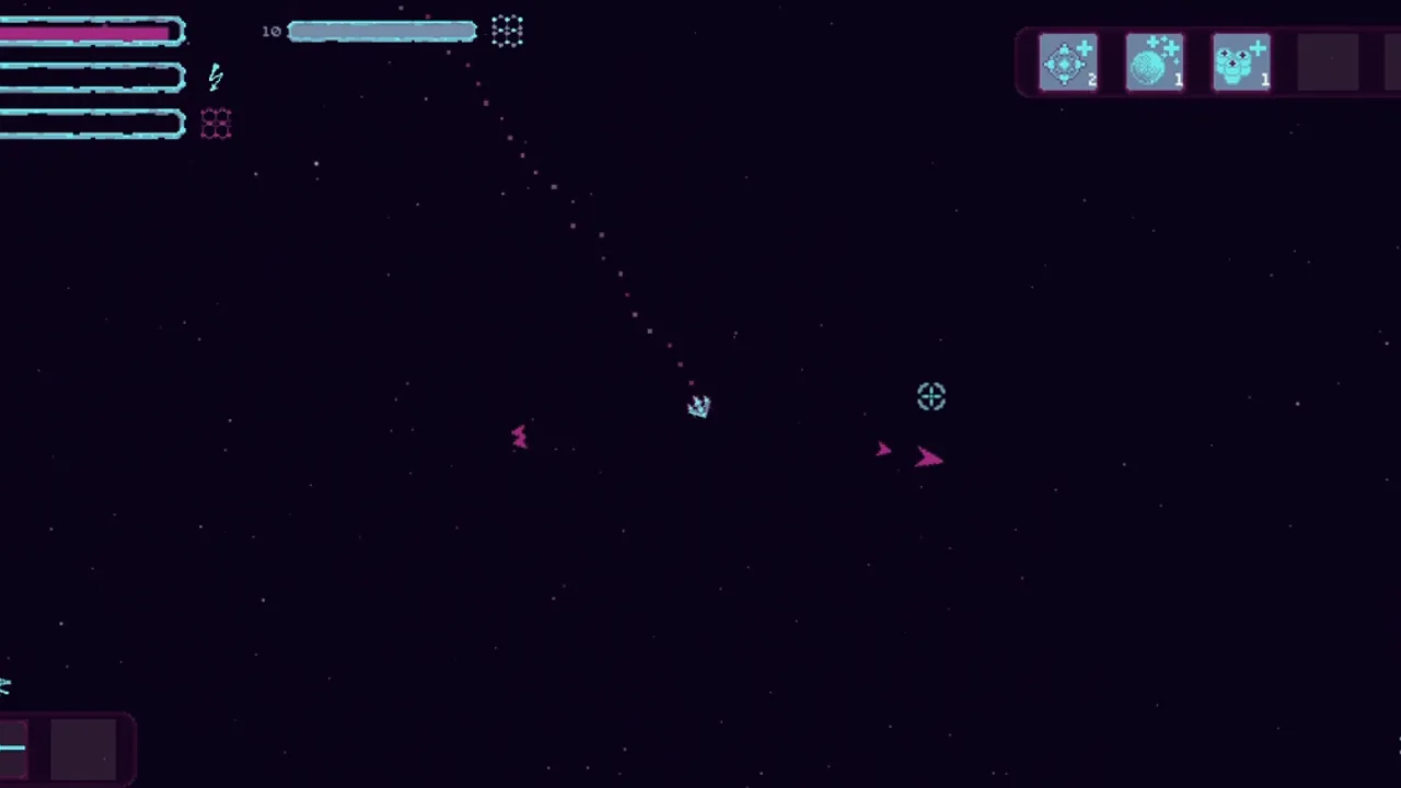 Warpshift: the player ship under fire, a planet to the right