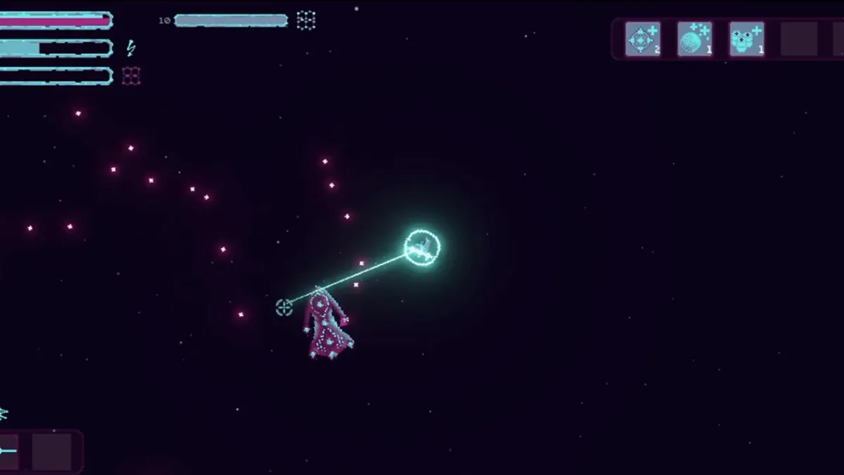Warpshift: the player ship firing a charged shot